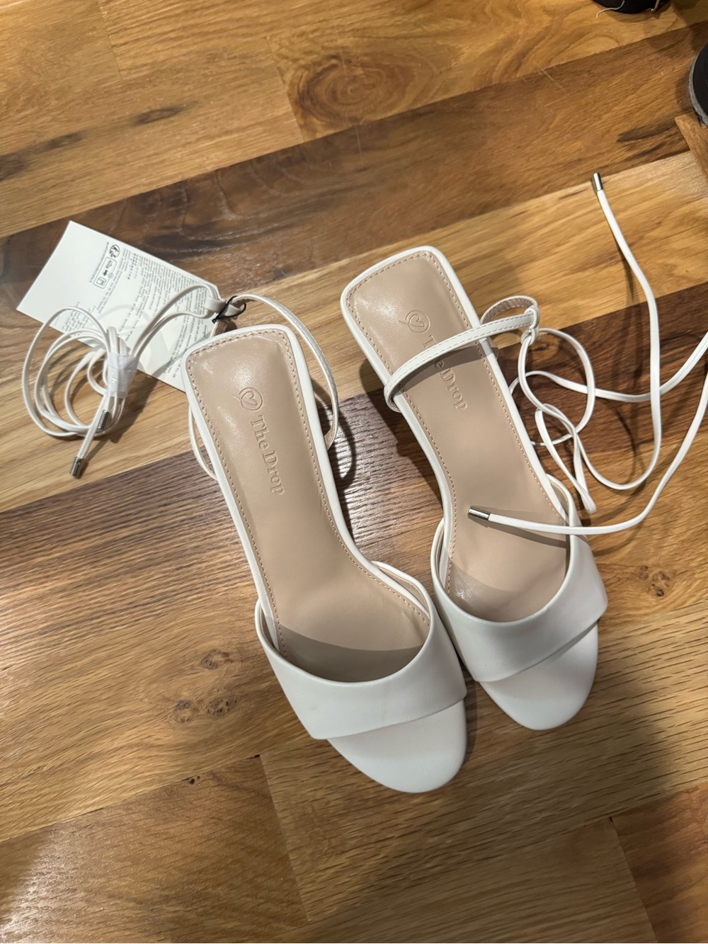 The Drop Women's White Lace-Up Block Heel Sandals